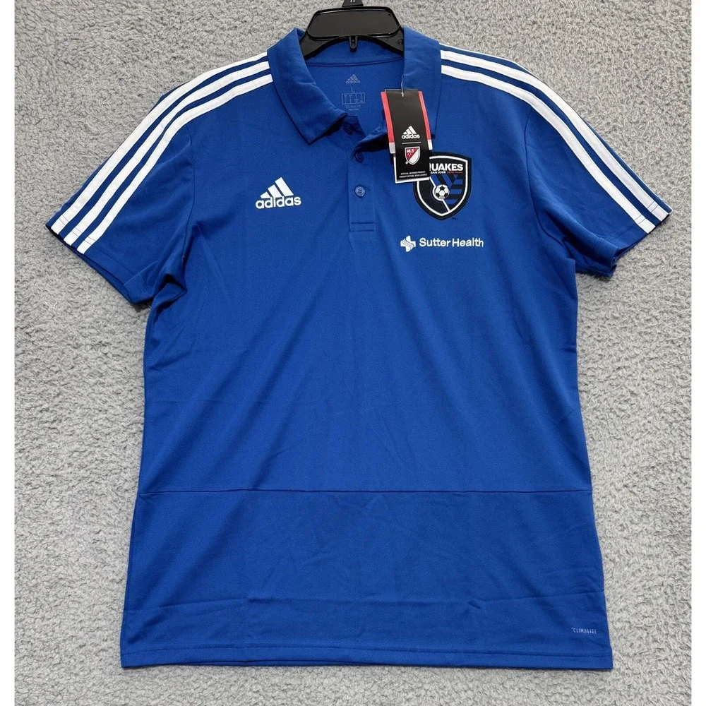 NEW ADIDAS MLS San Jose Quakes Coaches Polo Shirt Mens Large Climalite Blue